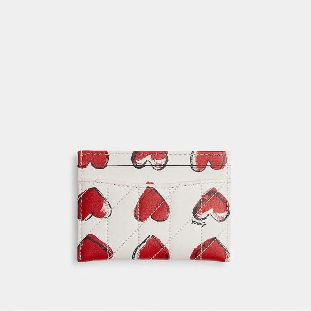 Coach Essential Card Case With Quilting And Heart Print